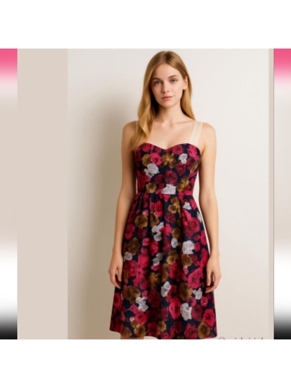 BB DAKOTA | dress floral mesh straps pink brown cream sz 6